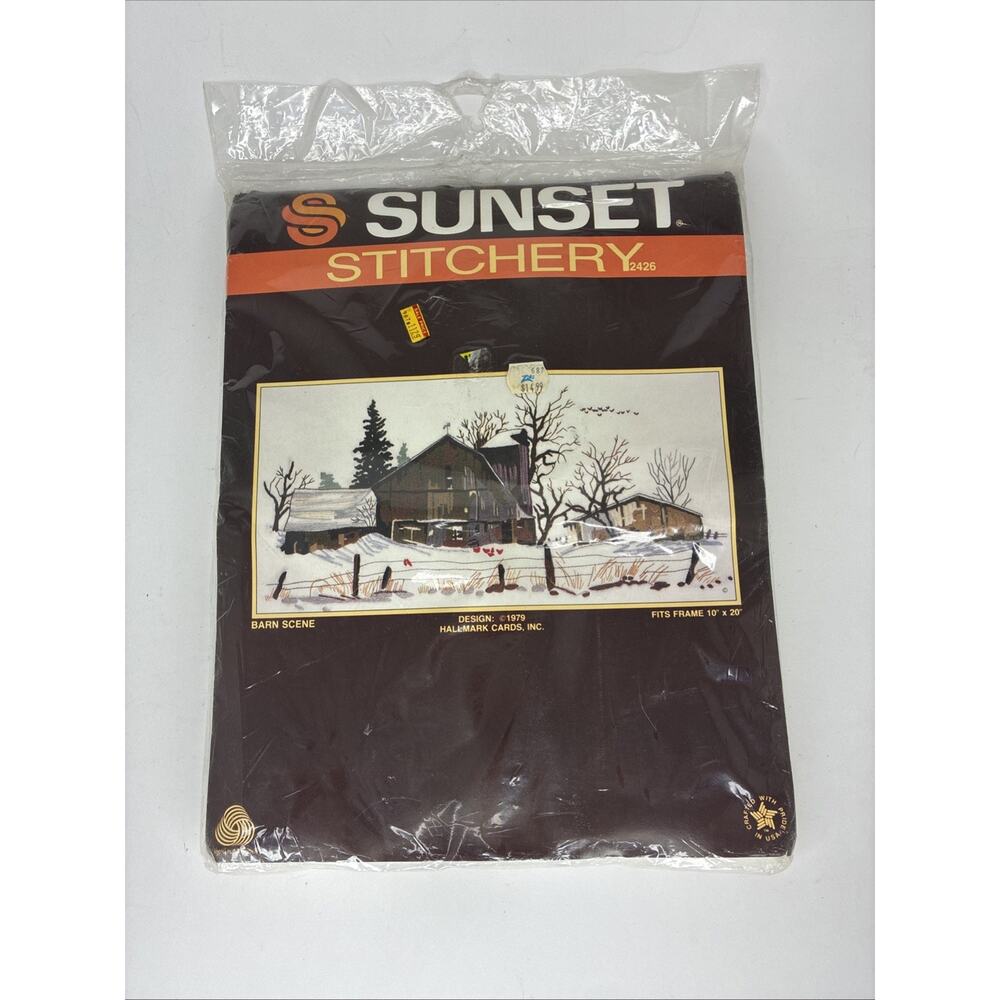 Sunset Stitchery Barn Scene 2426 Crewel Embroidery Kit 1979 New & Sealed